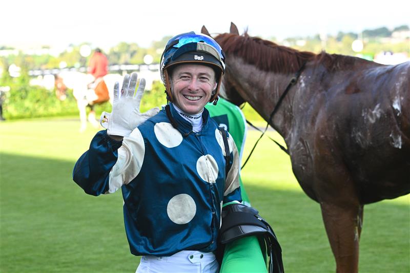 MELBOURNE, AUSTRALIA - MARCH 28: Harry Coffey after riding Light Infantry Man to win in Race 8, the Tab Australian Cup during Melbourne Racing at Flemington Racecourse on March 28, 2026 in Melbourne, Australia. (Photo by Vince Caligiuri/Getty Images)