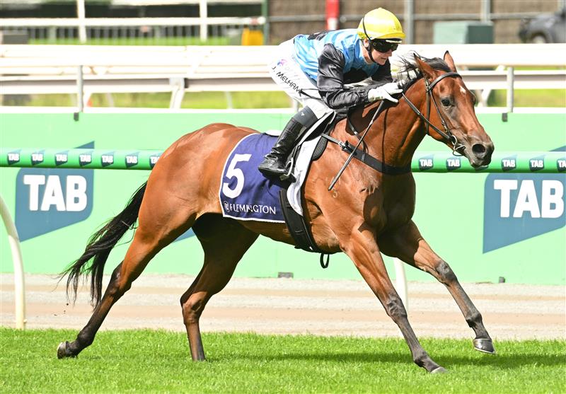 MELBOURNE, AUSTRALIA - MARCH 28: Jamie Melham riding Satono Glow winning Race 3, the Tbv Thoroughbred Breeders Stakes during Melbourne Racing at Flemington Racecourse on March 28, 2026 in Melbourne, Australia. (Photo by Vince Caligiuri/Getty Images)