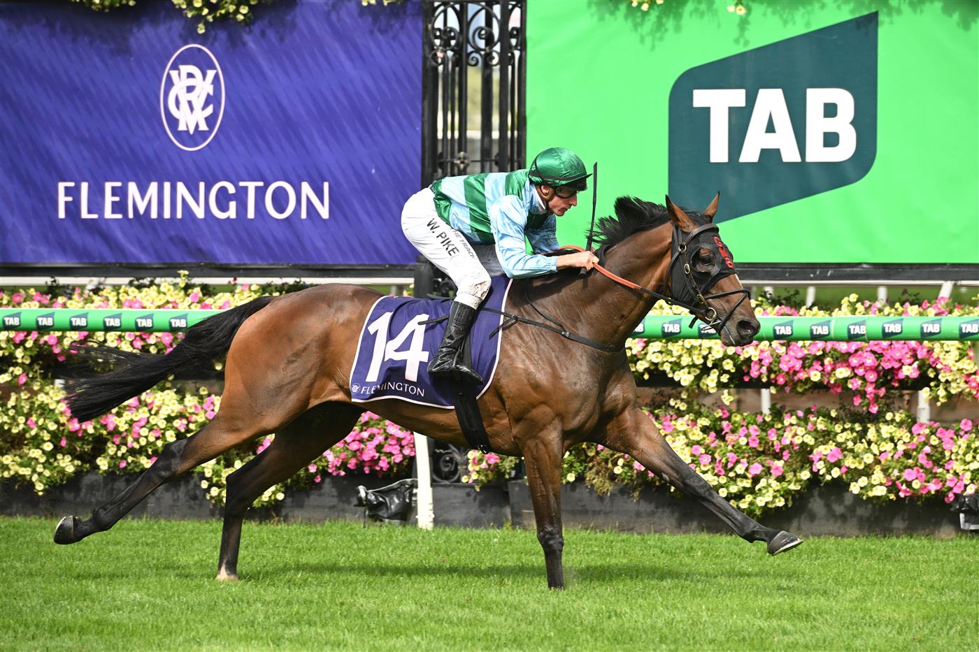 MELBOURNE, AUSTRALIA - MARCH 28: William Pike riding Zakouma winning Race 5, the The Curragh, Where Champions Are Made during Melbourne Racing at Flemington Racecourse on March 28, 2026 in Melbourne, Australia. (Photo by Vince Caligiuri/Getty Images)