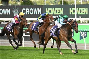 MELBOURNE, AUSTRALIA - MARCH 28: William Pike riding Zakouma winning Race 5, the The Curragh, Where Champions Are Made during Melbourne Racing at Flemington Racecourse on March 28, 2026 in Melbourne, Australia. (Photo by Vince Caligiuri/Getty Images)