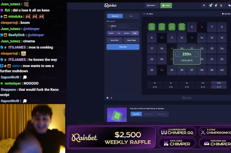 74K Rainbet Keno Win