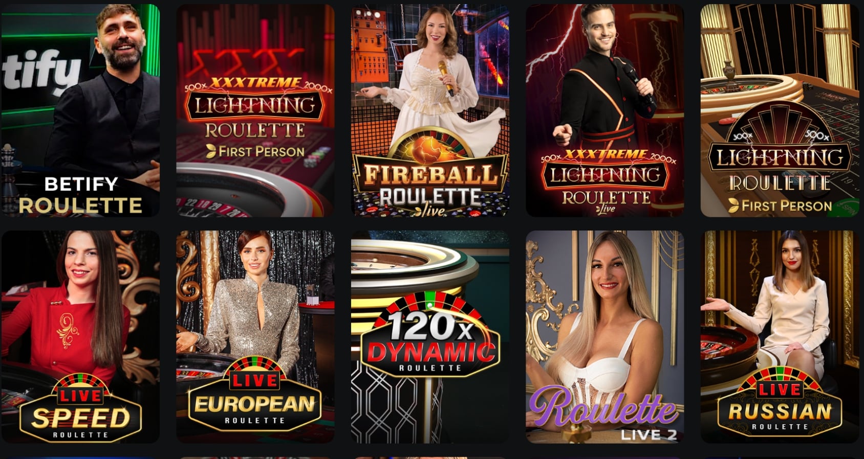 Lobby de roleta ao vivo no Betify