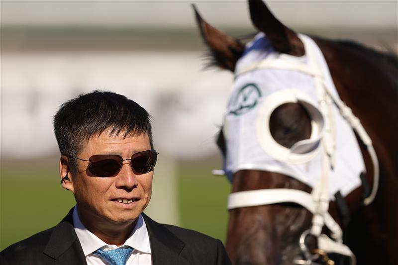 SYDNEY, AUSTRALIA - APRIL 11: Yuesheng Zhang owner of Ohope Wins elebrates winning Race 5 The Asahi Super Dry Australian Oaks during Sydney Racing at Royal Randwick Racecourse on April 11, 2026 in Sydney, Australia. (Photo by Jason McCawley/Getty Images)