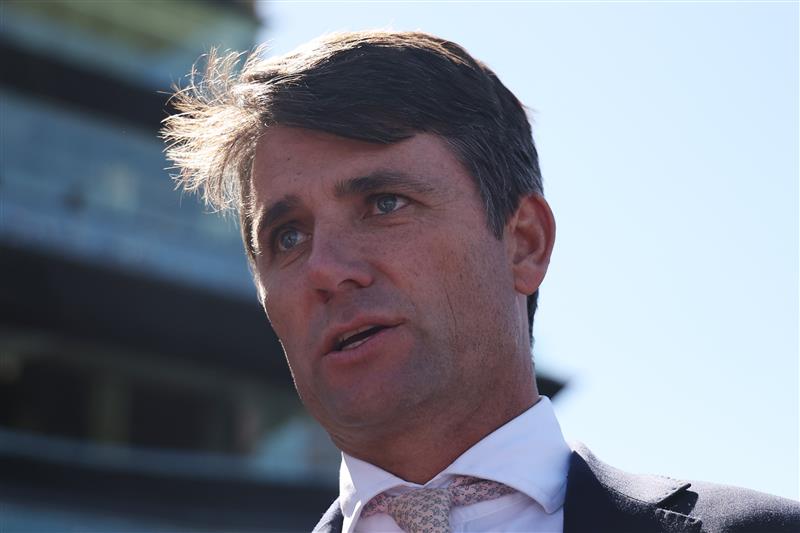 SYDNEY, AUSTRALIA - APRIL 11: Trainer Rob Archibald looks on after Ben Thompson riding Cherry Bomshell win ?Race 3 TAB Percy Sykes Stakes during Sydney Racing at Royal Randwick Racecourse on April 11, 2026 in Sydney, Australia. (Photo by Jeremy Ng/Getty Images)