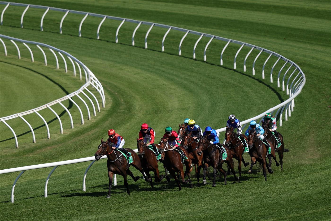 SYDNEY, AUSTRALIA - APRIL 11: Ben Thompson riding Cherry Bomshell win Race 3 The TAB Percy Sykes Stakes during Sydney Racing at Royal Randwick Racecourse on April 11, 2026 in Sydney, Australia. (Photo by Jason McCawley/Getty Images)