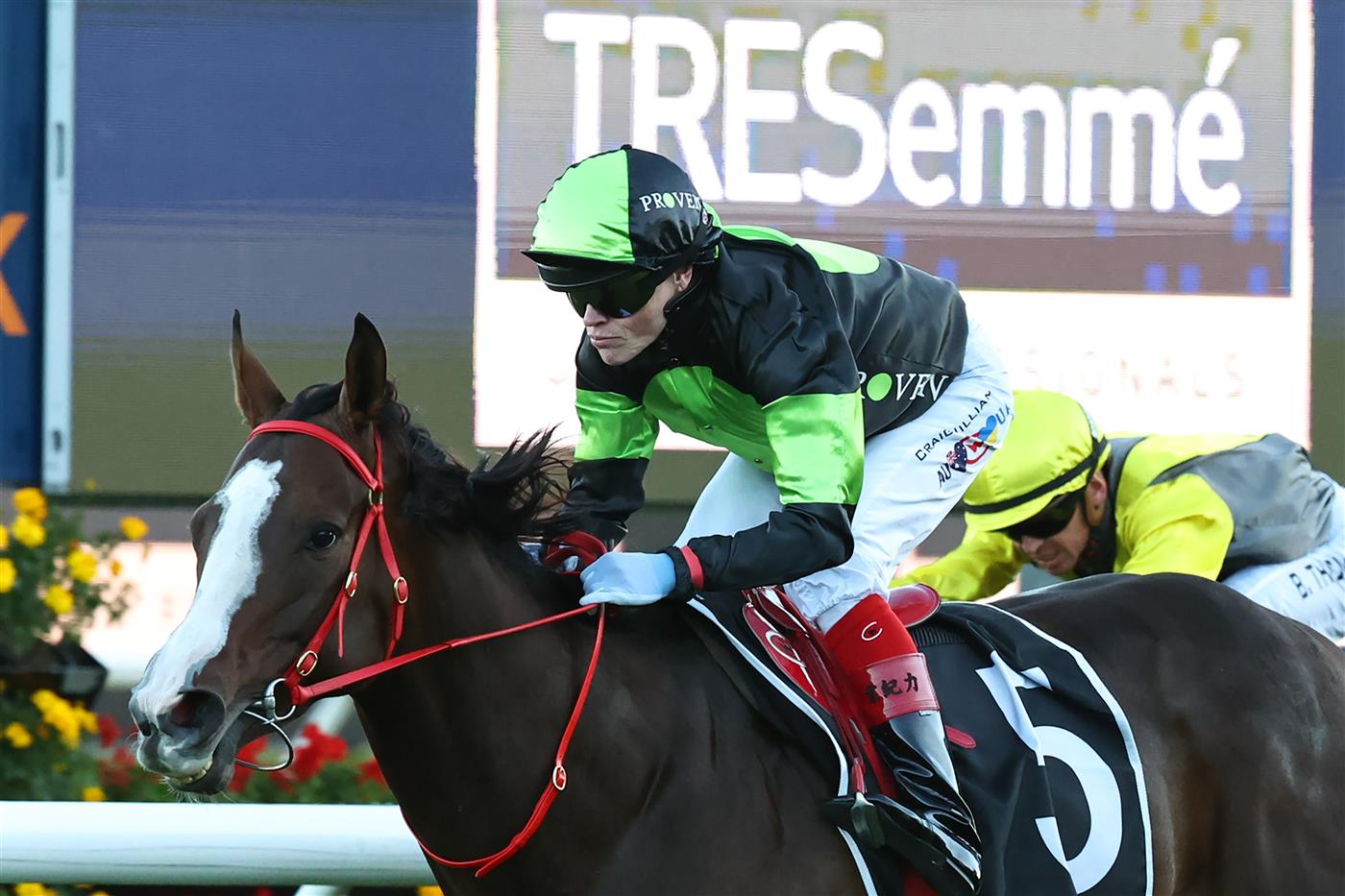 SYDNEY, AUSTRALIA - APRIL 11: Craig Williams riding In Flight win Race 10 Tresemme Sapphire Stakes during Sydney Racing at Royal Randwick Racecourse on April 11, 2026 in Sydney, Australia. (Photo by Jeremy Ng/Getty Images)