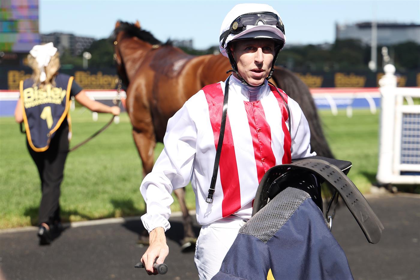 SYDNEY, AUSTRALIA - APRIL 11: Damian Lane riding Beskar win ?Race 2 Bisley Workwear South Pacific Classic during Sydney Racing at Royal Randwick Racecourse on April 11, 2026 in Sydney, Australia. (Photo by Jeremy Ng/Getty Images)
