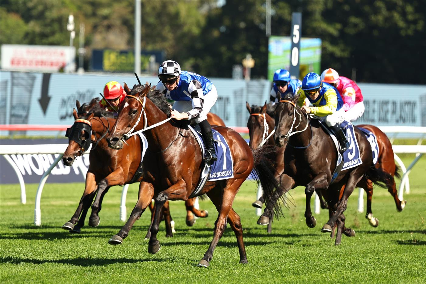 SYDNEY, AUSTRALIA - APRIL 11: James McDonald riding Lord Of Biscay win ?Race 4 Provincial-Midway Championships Final during Sydney Racing at Royal Randwick Racecourse on April 11, 2026 in Sydney, Australia. (Photo by Jeremy Ng/Getty Images)