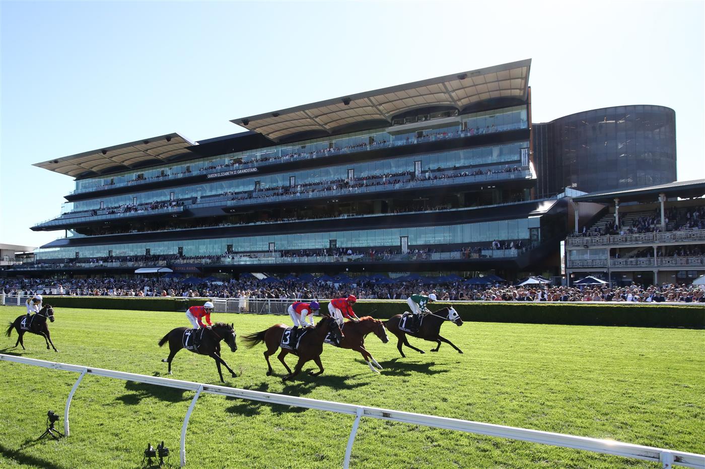 SYDNEY, AUSTRALIA - APRIL 11: (EDITORS NOTE: Image taken using a remote camera.) James McDonald riding Ohope Wins win Race 5 The Asahi Super Dry Australian Oaks during Sydney Racing at Royal Randwick Racecourse on April 11, 2026 in Sydney, Australia. (Photo by Jason McCawley/Getty Images)