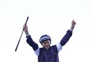 SYDNEY, AUSTRALIA - APRIL 11: Jason Collett riding Changingoftheguard win Race 7 Schweppes Sydney Cup during Sydney Racing at Royal Randwick Racecourse on April 11, 2026 in Sydney, Australia. (Photo by Jeremy Ng/Getty Images)