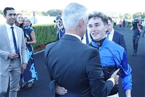 SYDNEY, AUSTRALIA - APRIL 11: Zac Lloyd  riding Idle Flyer  win Race 8 Moet & Chandon Queen Of The Turf Stakes during Sydney Racing at Royal Randwick Racecourse on April 11, 2026 in Sydney, Australia. (Photo by Jeremy Ng/Getty Images)