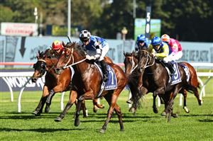 SYDNEY, AUSTRALIA - APRIL 11: James McDonald riding Lord Of Biscay win ?Race 4 Provincial-Midway Championships Final during Sydney Racing at Royal Randwick Racecourse on April 11, 2026 in Sydney, Australia. (Photo by Jeremy Ng/Getty Images)