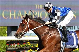 SYDNEY, AUSTRALIA - APRIL 11: James McDonald riding Lord Of Biscay win ?Race 4 Provincial-Midway Championships Final during Sydney Racing at Royal Randwick Racecourse on April 11, 2026 in Sydney, Australia. (Photo by Jeremy Ng/Getty Images)