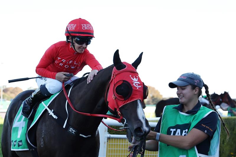 SYDNEY, AUSTRALIA - APRIL 18: Rachel King riding Mazu  win Race 8 TAB Hall Mark Stakes during Sydney Racing at Royal Randwick Racecourse on April 18, 2026 in Sydney, Australia. (Photo by Jeremy Ng/Getty Images)