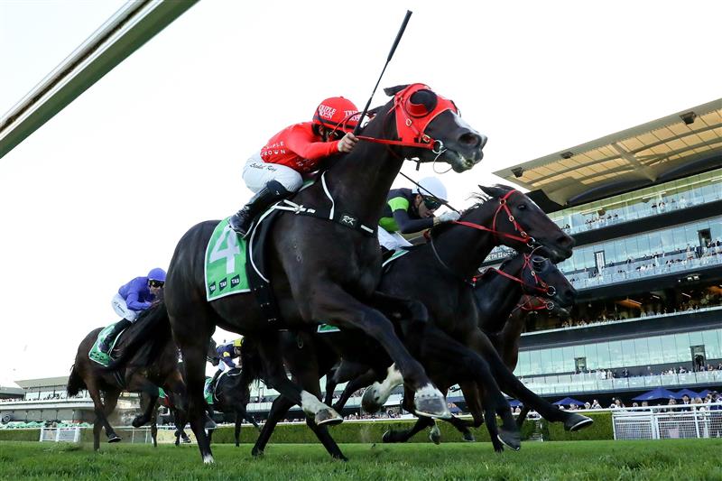 SYDNEY, AUSTRALIA - APRIL 18: Rachel King riding Mazu  win Race 8 TAB Hall Mark Stakes during Sydney Racing at Royal Randwick Racecourse on April 18, 2026 in Sydney, Australia. (Photo by Jeremy Ng/Getty Images)