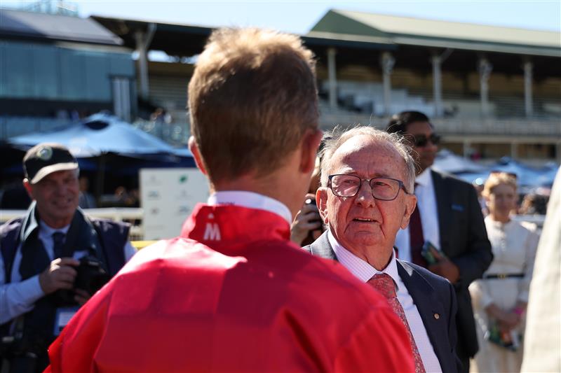 SYDNEY, AUSTRALIA - APRIL 18: Trainer Ron Quinton celebrates after Kerrin Mcevoy  riding  Signor Tortoni win Race 3 Catanach