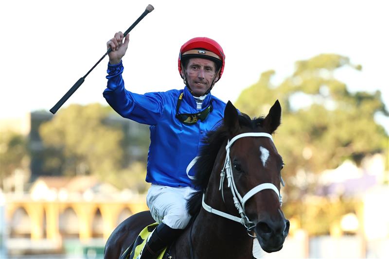 SYDNEY, AUSTRALIA - APRIL 18: Nash Rawiller riding Beiwacht  win Race 9 Schweppes All Aged Stakes during Sydney Racing at Royal Randwick Racecourse on April 18, 2026 in Sydney, Australia. (Photo by Jeremy Ng/Getty Images)