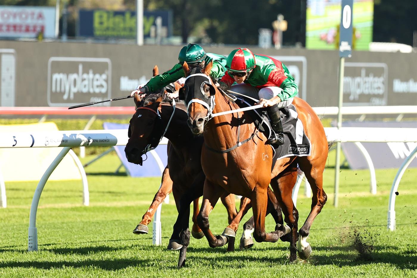 SYDNEY, AUSTRALIA - APRIL 18: Jason Collett  riding Asterix  win Race 6 Myplates Jra Plate during Sydney Racing at Royal Randwick Racecourse on April 18, 2026 in Sydney, Australia. (Photo by Jeremy Ng/Getty Images)