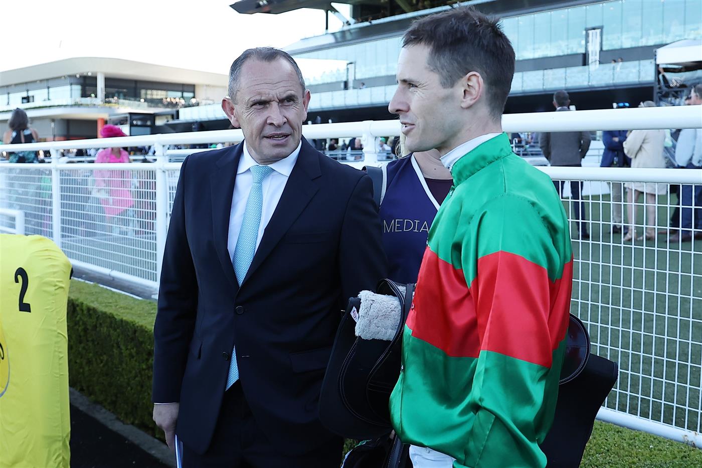 SYDNEY, AUSTRALIA - APRIL 18: Trainer Chris Waller looks on after Jason Collett  riding Asterix  win Race 6 Myplates Jra Plate during Sydney Racing at Royal Randwick Racecourse on April 18, 2026 in Sydney, Australia. (Photo by Jeremy Ng/Getty Images)