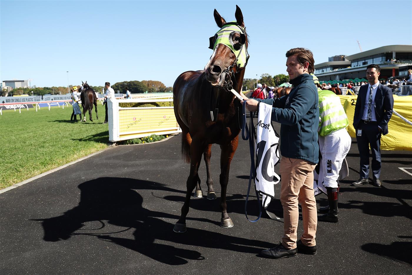 SYDNEY, AUSTRALIA - APRIL 18: Kerrin Mcevoy  riding Snitzel Dancer win Race 4 Mostyncopper James H B Carr Stakes during Sydney Racing at Royal Randwick Racecourse on April 18, 2026 in Sydney, Australia. (Photo by Jeremy Ng/Getty Images)