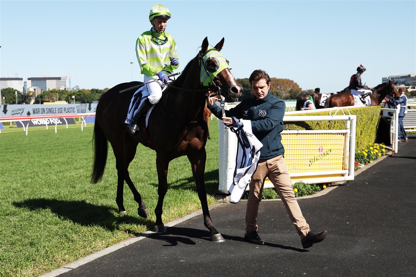 SYDNEY, AUSTRALIA - APRIL 18: Kerrin Mcevoy  riding Snitzel Dancer win Race 4 Mostyncopper James H B Carr Stakes during Sydney Racing at Royal Randwick Racecourse on April 18, 2026 in Sydney, Australia. (Photo by Jeremy Ng/Getty Images)