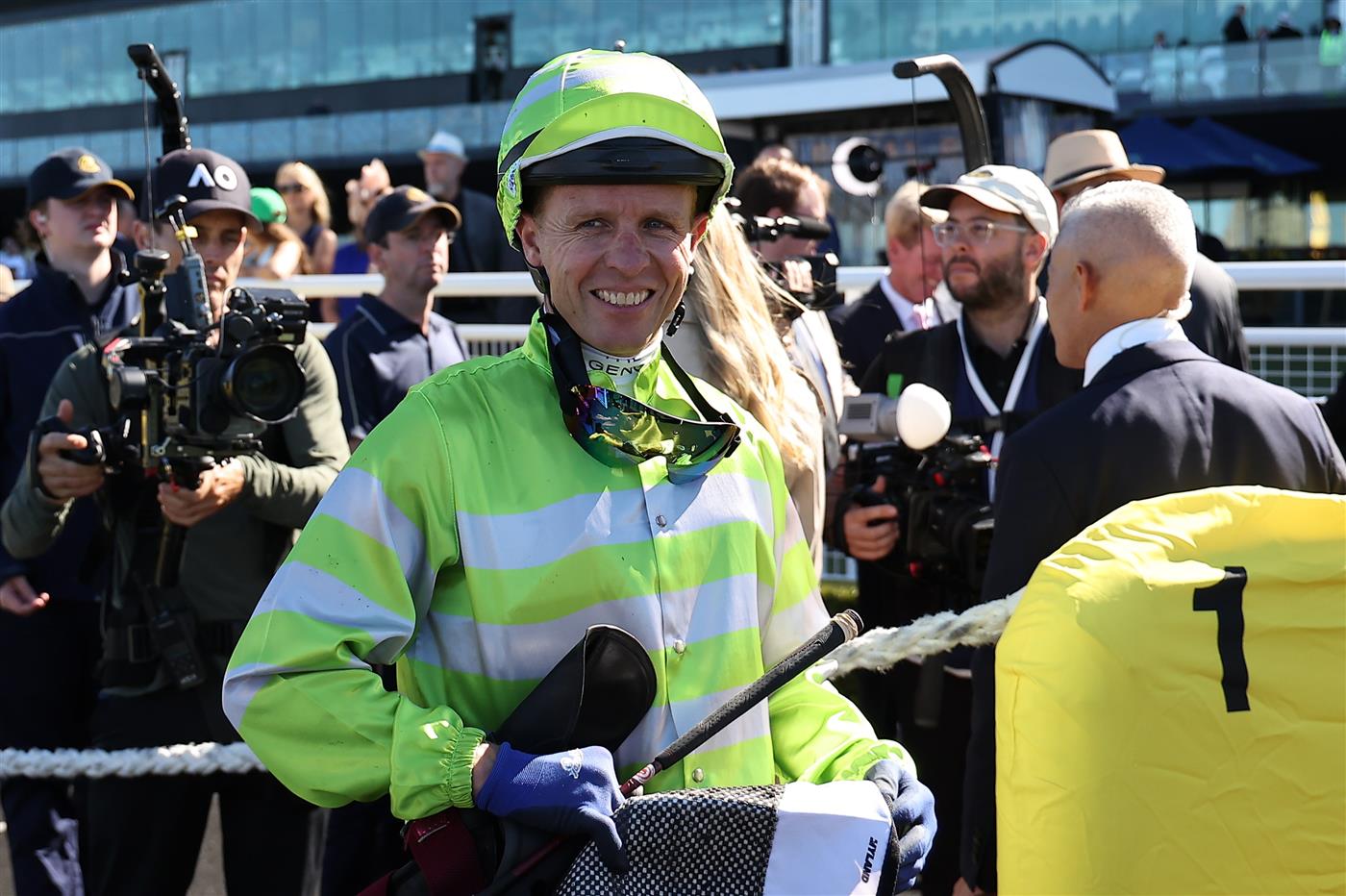 SYDNEY, AUSTRALIA - APRIL 18: Kerrin Mcevoy  riding Snitzel Dancer win Race 4 Mostyncopper James H B Carr Stakes during Sydney Racing at Royal Randwick Racecourse on April 18, 2026 in Sydney, Australia. (Photo by Jeremy Ng/Getty Images)