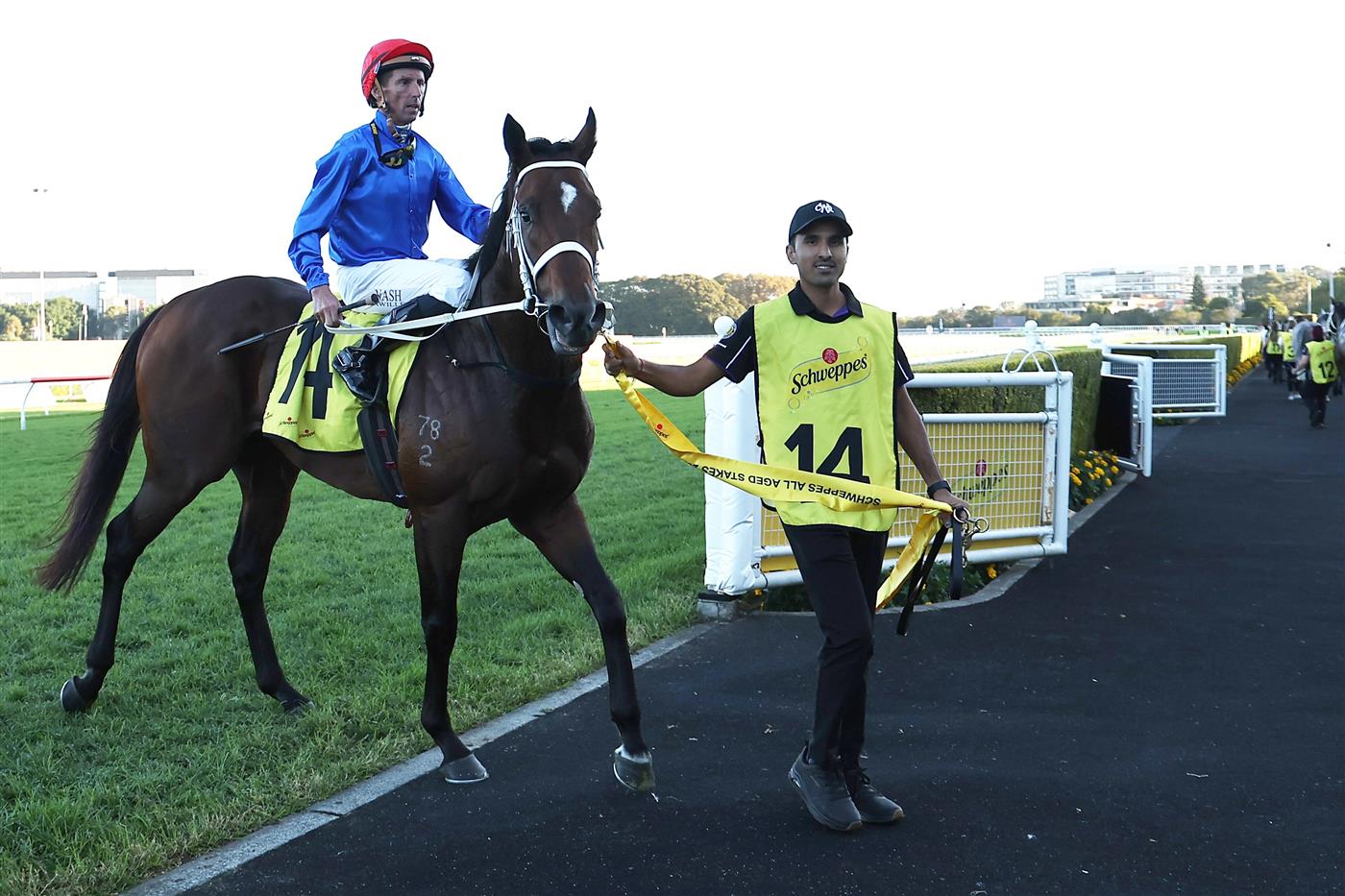 SYDNEY, AUSTRALIA - APRIL 18: Nash Rawiller riding Beiwacht  win Race 9 Schweppes All Aged Stakes during Sydney Racing at Royal Randwick Racecourse on April 18, 2026 in Sydney, Australia. (Photo by Jeremy Ng/Getty Images)
