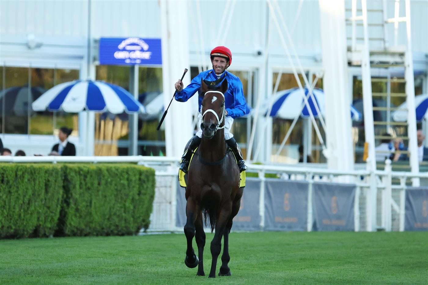 SYDNEY, AUSTRALIA - APRIL 18: Nash Rawiller riding Beiwacht  win Race 9 Schweppes All Aged Stakes during Sydney Racing at Royal Randwick Racecourse on April 18, 2026 in Sydney, Australia. (Photo by Jeremy Ng/Getty Images)