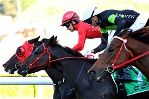 SYDNEY, AUSTRALIA - APRIL 18: Rachel King riding Mazu  win Race 8 TAB Hall Mark Stakes during Sydney Racing at Royal Randwick Racecourse on April 18, 2026 in Sydney, Australia. (Photo by Jeremy Ng/Getty Images)