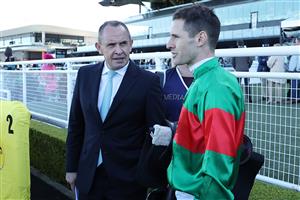 SYDNEY, AUSTRALIA - APRIL 18: Trainer Chris Waller looks on after Jason Collett  riding Asterix  win Race 6 Myplates Jra Plate during Sydney Racing at Royal Randwick Racecourse on April 18, 2026 in Sydney, Australia. (Photo by Jeremy Ng/Getty Images)