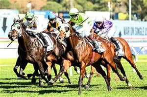 SYDNEY, AUSTRALIA - APRIL 18: Kerrin Mcevoy  riding Snitzel Dancer win Race 4 Mostyncopper James H B Carr Stakes during Sydney Racing at Royal Randwick Racecourse on April 18, 2026 in Sydney, Australia. (Photo by Jeremy Ng/Getty Images)