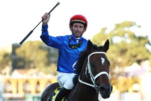 SYDNEY, AUSTRALIA - APRIL 18: Nash Rawiller riding Beiwacht  win Race 9 Schweppes All Aged Stakes during Sydney Racing at Royal Randwick Racecourse on April 18, 2026 in Sydney, Australia. (Photo by Jeremy Ng/Getty Images)