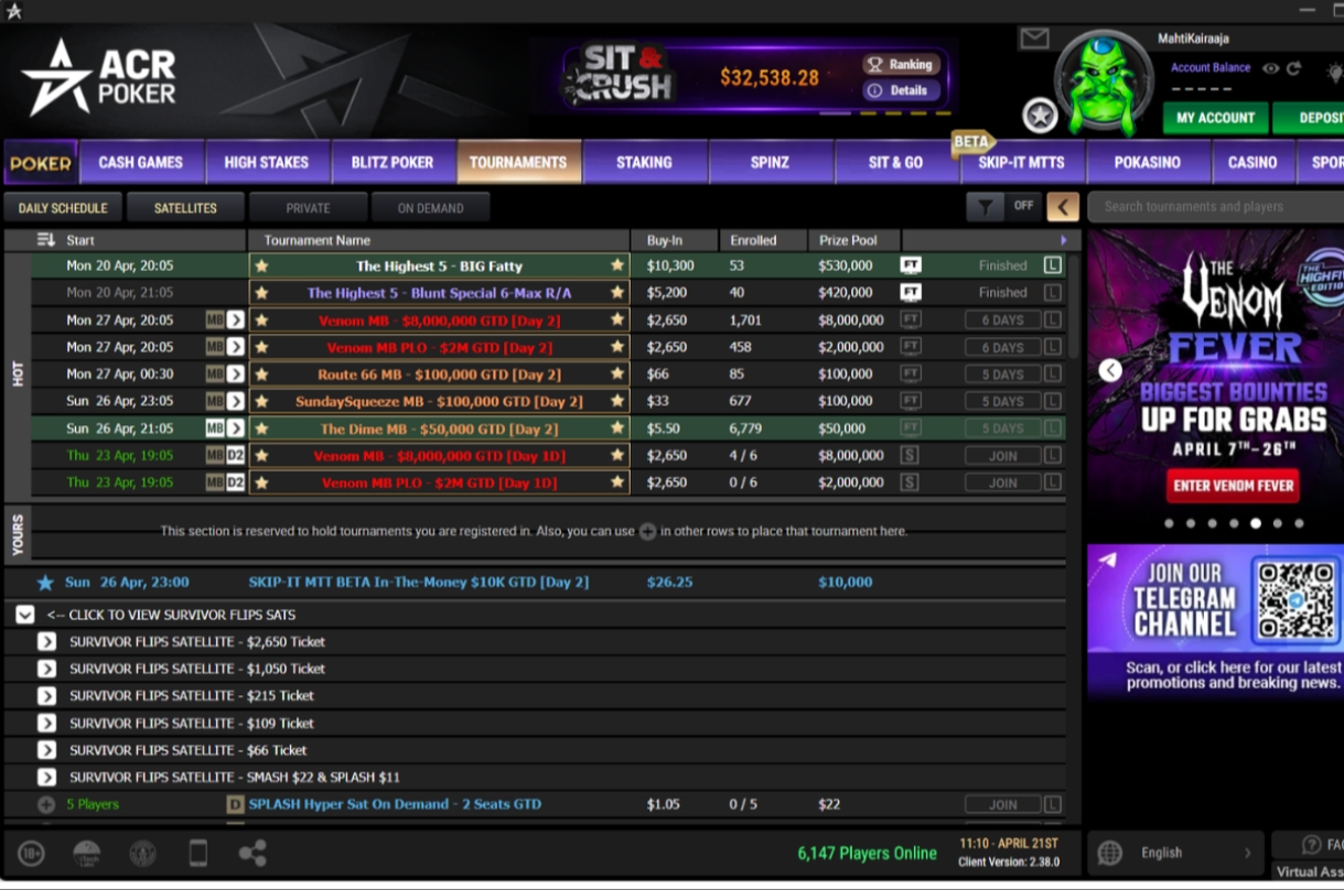 ACR tournament lobby