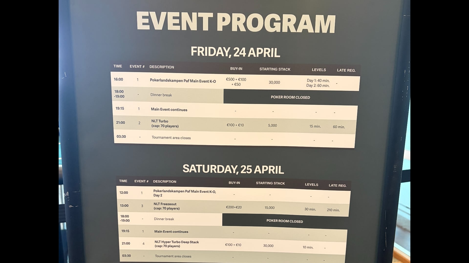 Pokerlandskampen Eventprogram