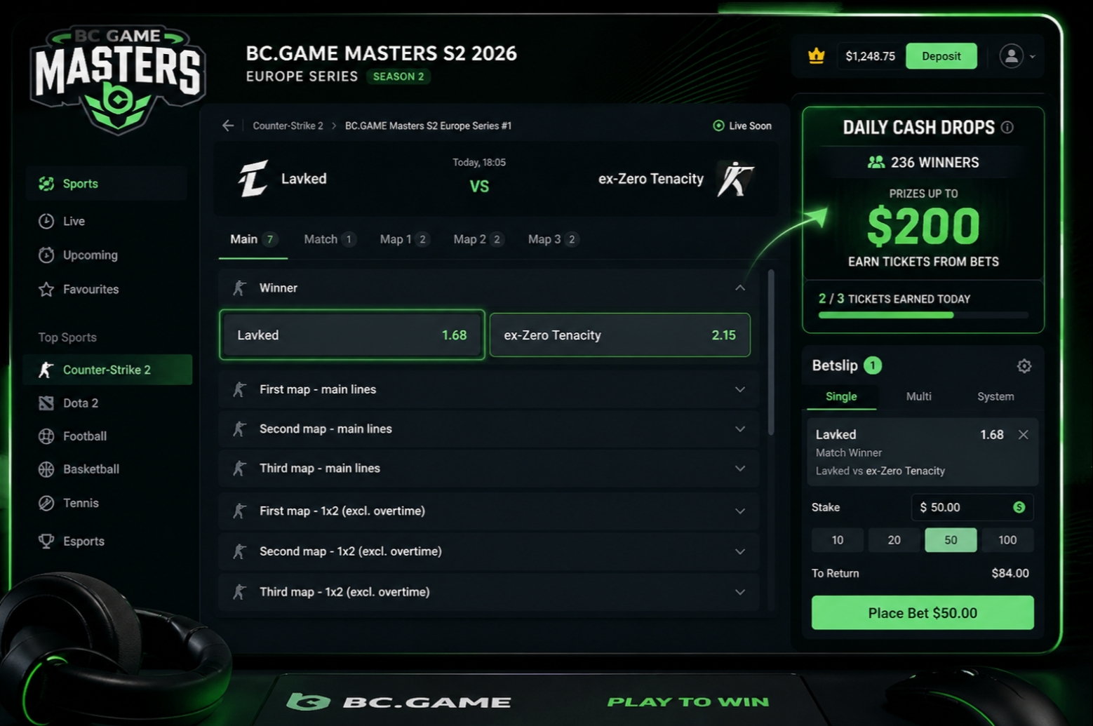 BC.GAME Masters CS2 Cash Drops