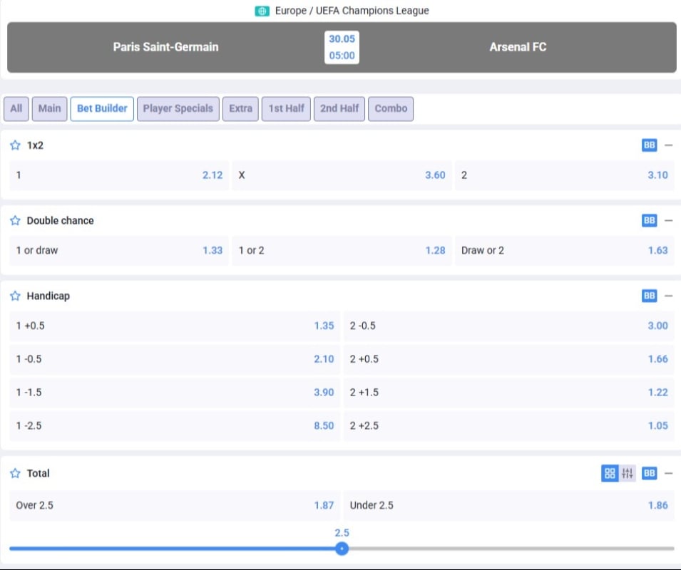 WinBet Bet Builder Screenshot WinBet Bet Builder Screenshot