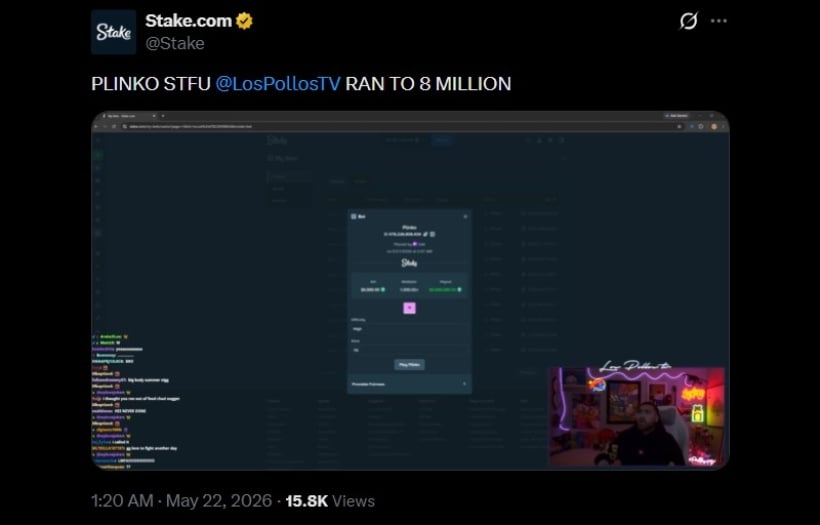 Twitter LosPollosTV 8M Plinko Win