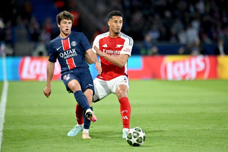 João Neves of PSG (L) and William Saliba of Arsenal (Getty Images)