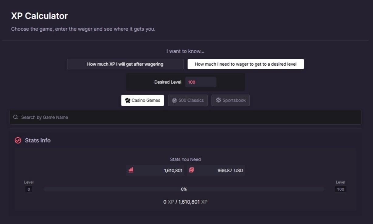 500 Casino XP Calculator 500 Casino XP Calculator