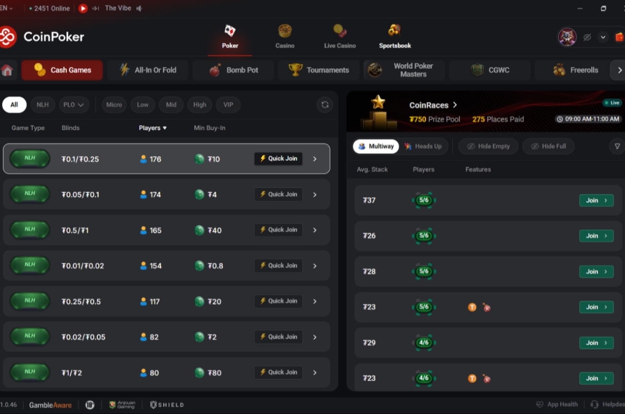 CoinPoker cash game lobby CoinPoker cash game lobby
