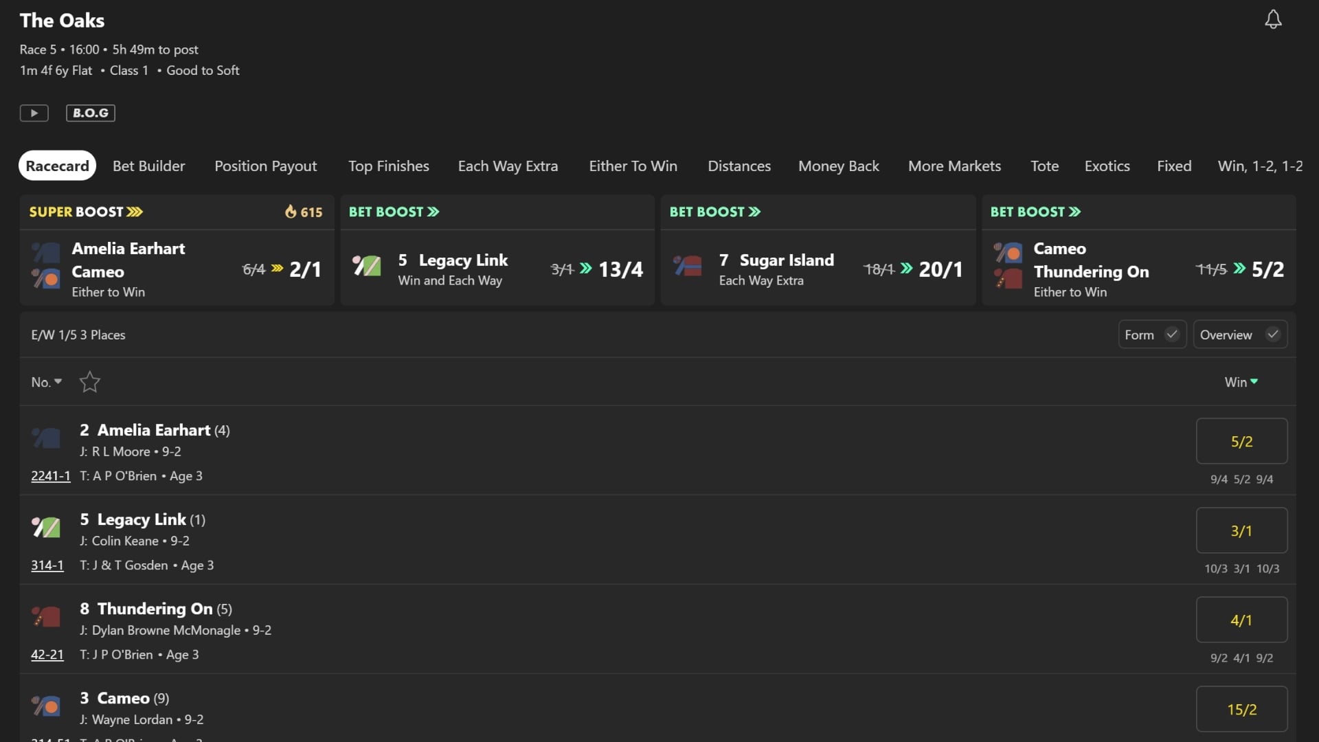 Epsom Oaks Super Boost bet365