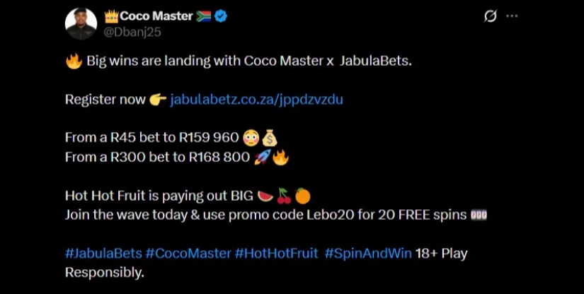 Twitter Coco Master JabulaBets Wins