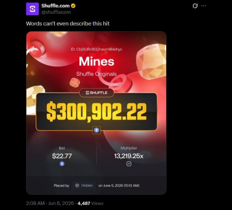 Twitter 300K Shuffle Mines Win