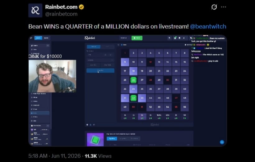 Twitter Bean 250K Keno Win