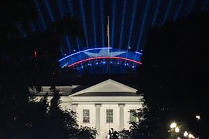 Lights shine from the UFC Octagon during a test in preparation for UFC Freedom 250 at the White House. (Getty Images)