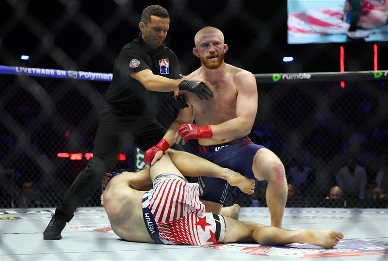 The referee stops the fight between Bo Nickal of the United States and Kyle Daukus of the United States during UFC Freedom 250 at the White House on June 14, 2026 in Washington, DC. (Photo by Chris Graythen/Getty Images)