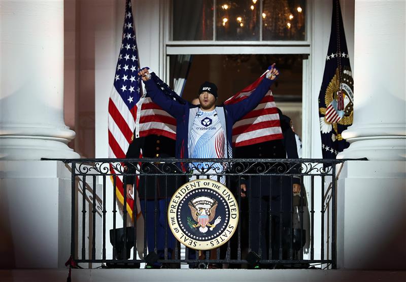 Justin Gaethje of the United States is introduced prior to the lightweight bout against Ilia Topuria of Georgia during UFC Freedom 250 at the White House on June 14, 2026 in Washington, DC. (Photo by Chris Graythen/Getty Images)