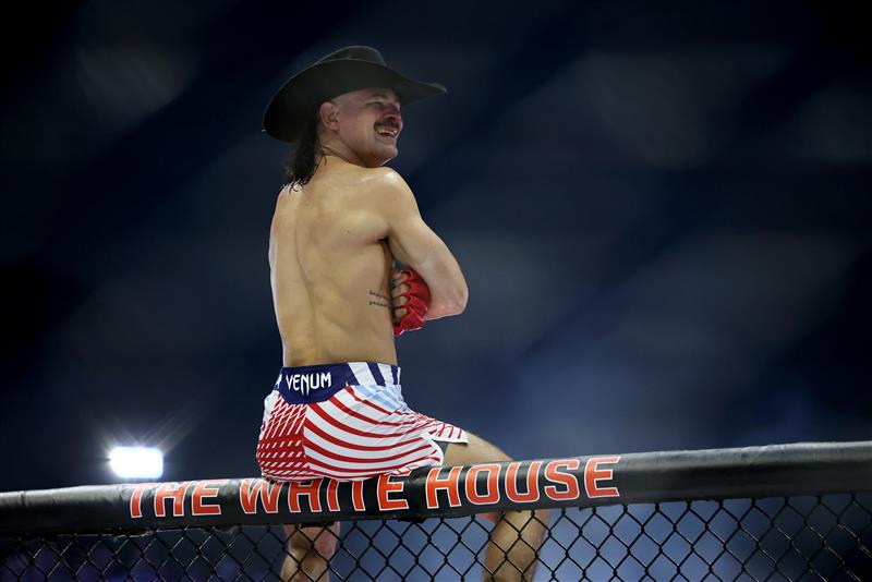 Diego Lopes of Brazil celebrates after defeating Steve Garcia of the United States during UFC Freedom 250 at the White House on June 14, 2026 in Washington, DC. (Photo by Chris Graythen/Getty Images)