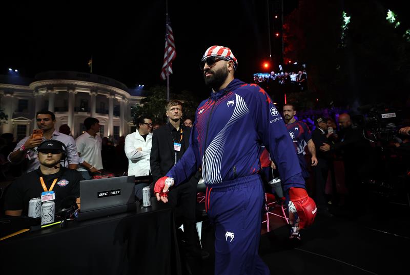 Derrick Lewis of the United States walks out to the octagon during UFC Freedom 250 at the White House on June 14, 2026 in Washington, DC. (Photo by Chris Graythen/Getty Images)