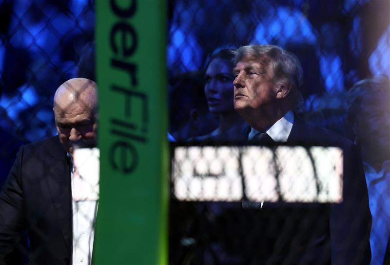 US President Donald Trump and UFC President and CEO Dana White look on during UFC Freedom 250 at the White House on June 14, 2026 in Washington, DC. (Photo by Chris Graythen/Getty Images)